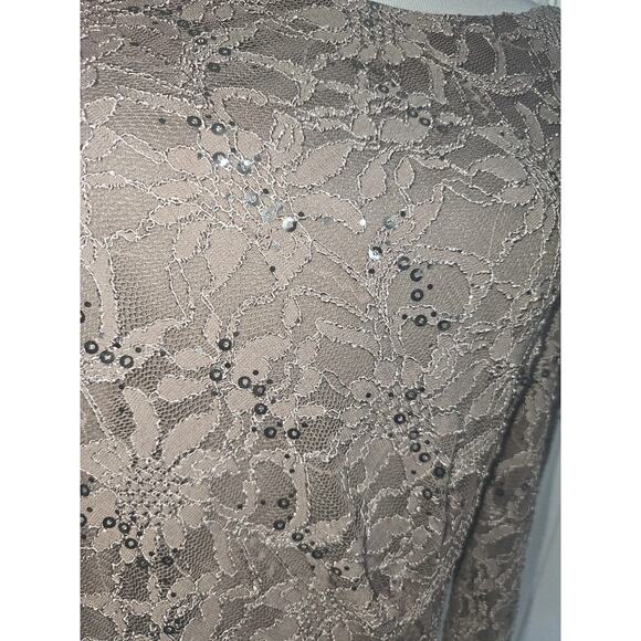 Vtg Marina Taupe Mesh Lace Sequin Beaded Sheath Dress Size 12 Cocktail Party - Picture 6 of 13